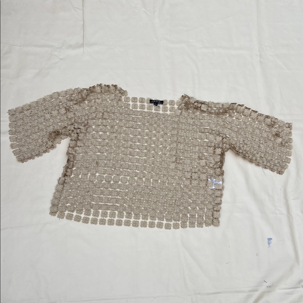 Ivory/Cream Sheer Flower Crochet-Like Top Never Worn - Picture 6 of 16